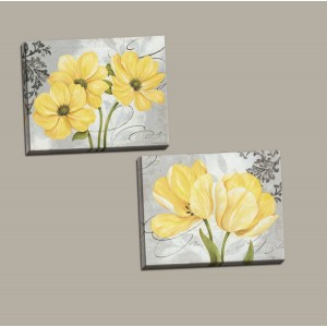 Beautiful Grey & Yellow Flower; Two 14X11in Stretched Canvases; Ready to hang!   